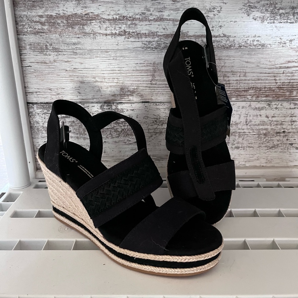 TOMS Women's Black Wedge Sandals Size 8
